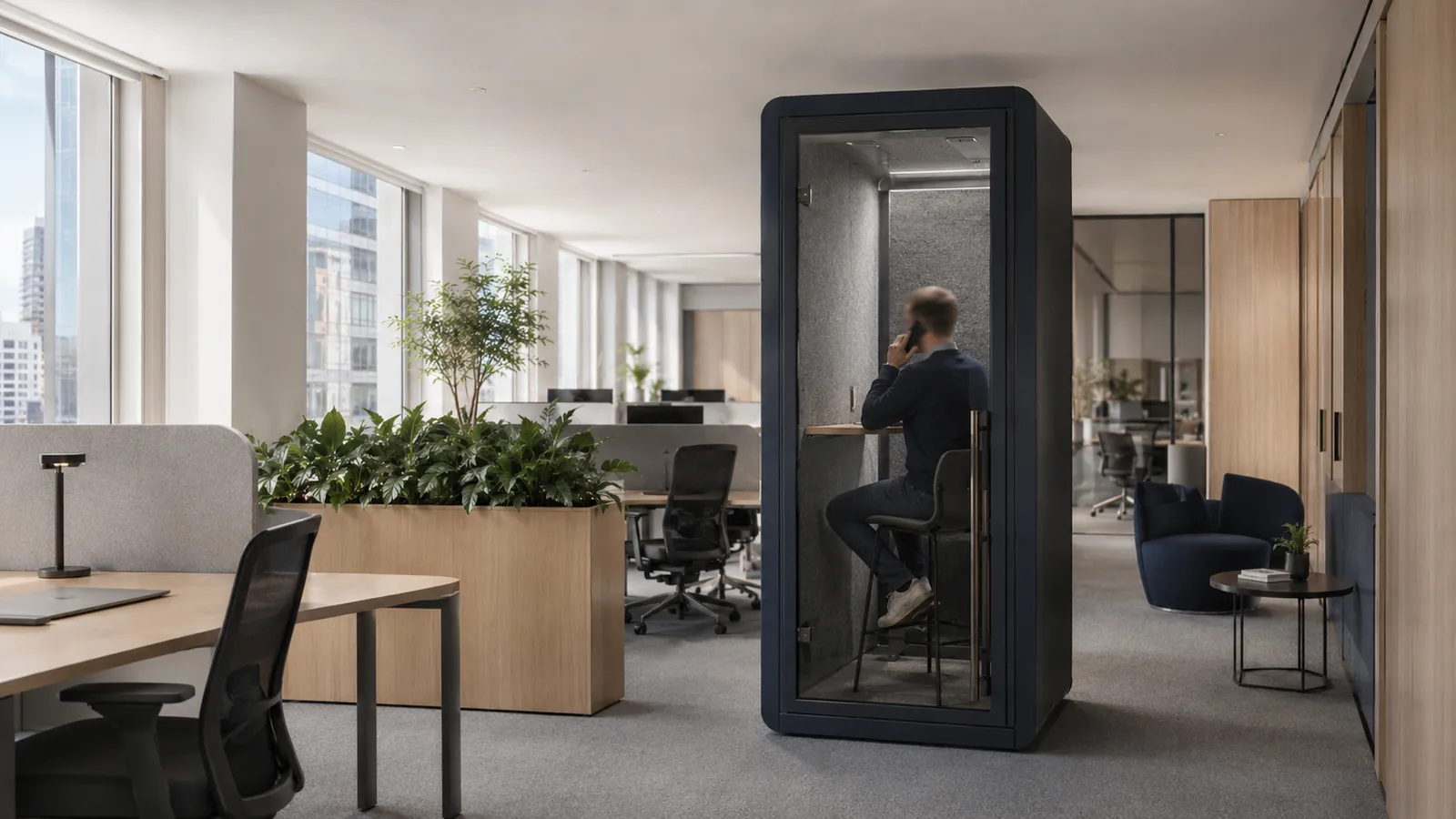 Cabine acoustique individuelle SOLO installée dans un open space